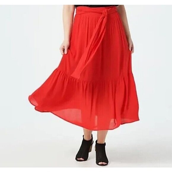 Gibson Look Tiered Belt Skirt Red Large - Picture 1 of 1